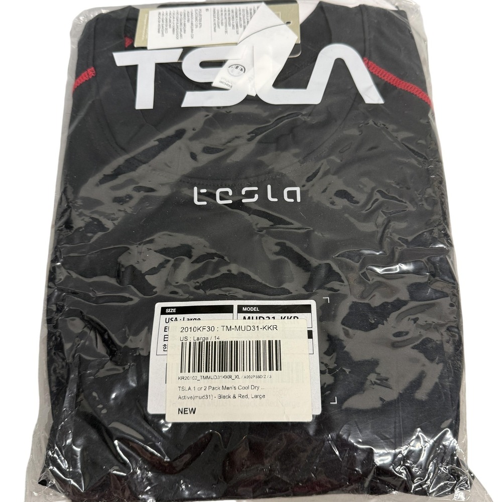 TSLA Shirt Mens Large Black Red Cool Dry Active Compression‎ Baselayer Top
